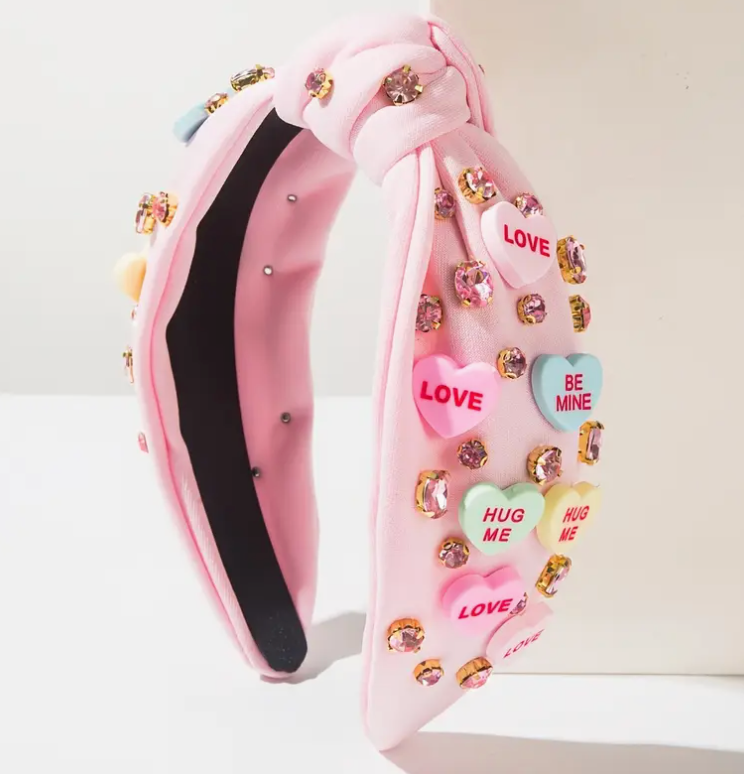 Valentine's Candy Hearts Sparkle Headband Pink