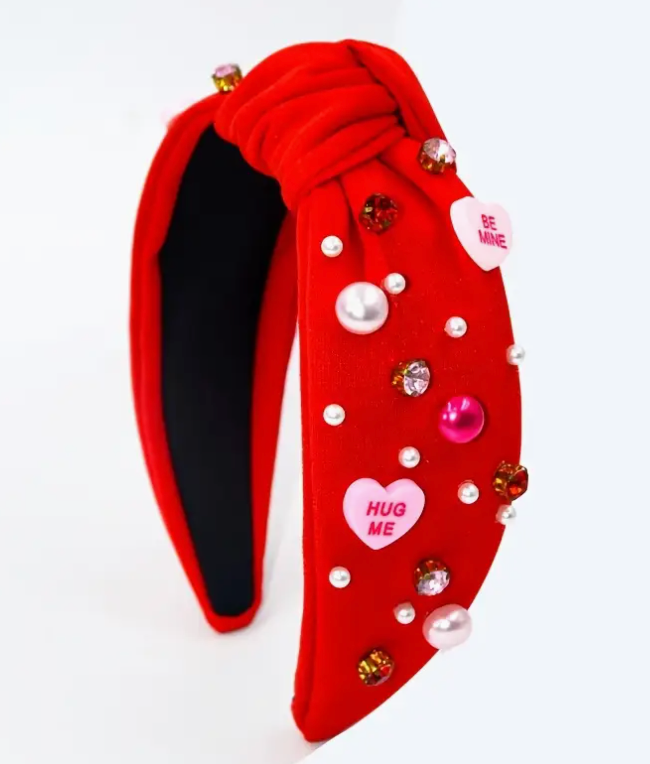 Valentine's Candy Hearts Beaded Headband Red