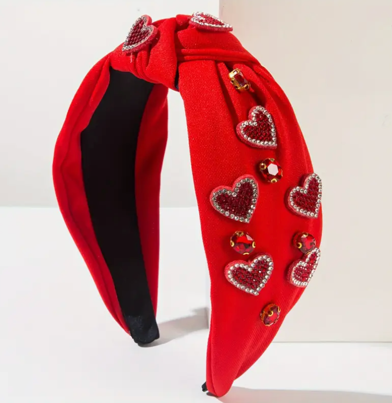 Valentine's Red Heart Beaded Headband
