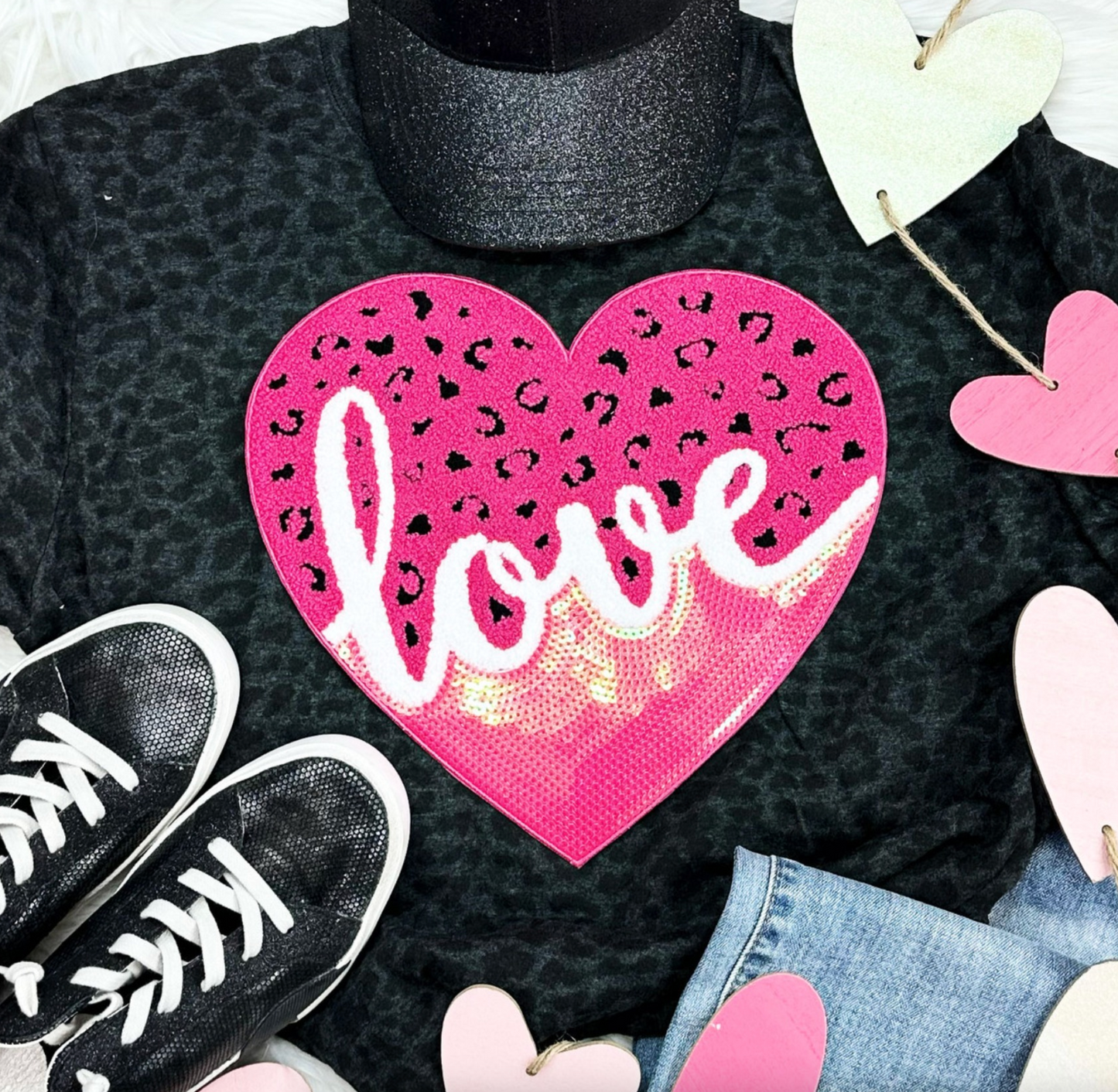 Valentines Love Chenile and Sequin Long Sleeve Tshirt