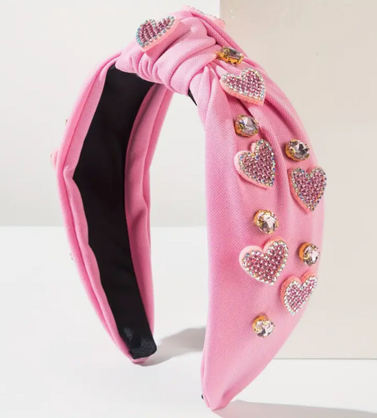 Valentine's Pink Heart Beaded Headband