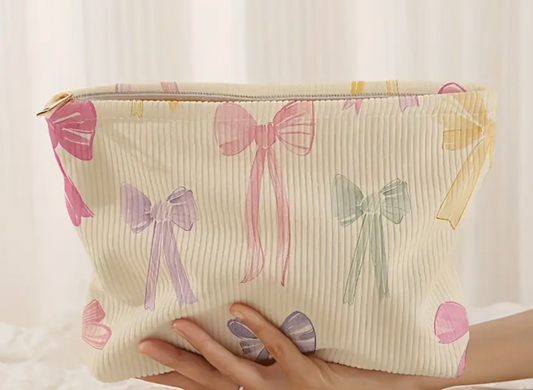 Corduroy Bow Makeup Bag