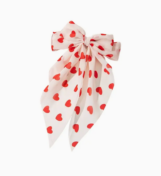 Red Heart Hair Clip with Bow Ribbon